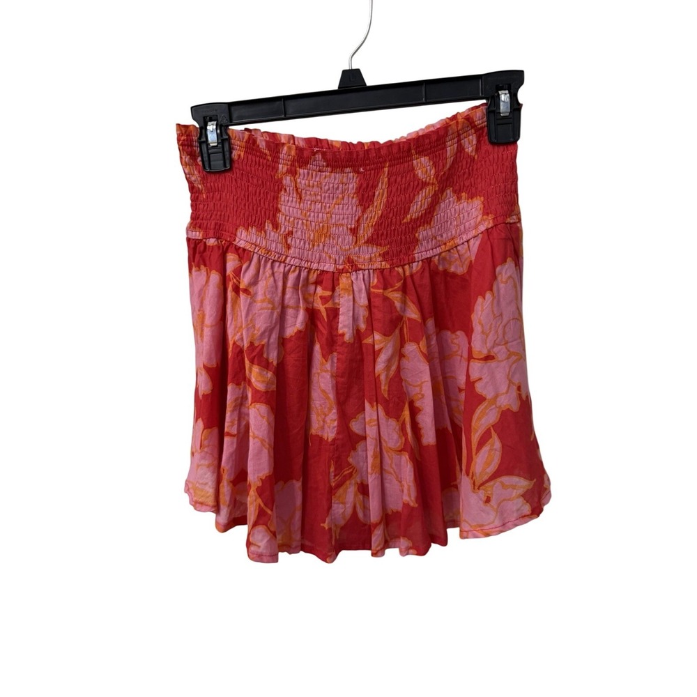 Karlie Floral Smocked Skort Large Red Pink Ruffle Mini Skirt Shorts